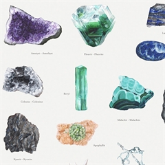 Plakat med mineraler og krystaller