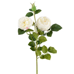 Kunstig Blomst - Rose med 2 hoveder, HVID, 60 cm