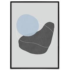 Plakat med sort, blå og grå farver