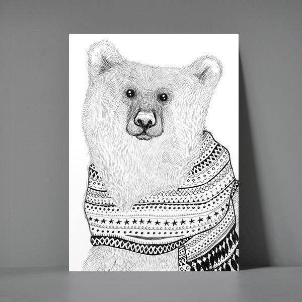 xl postkort Bjørn med halstørklæde