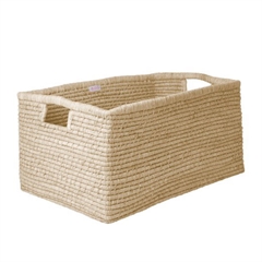RICE XL Raffia kurv med læderhanke - Natur