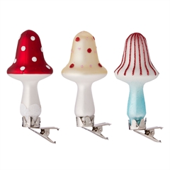 Bungalow julepynt med clips - Mushrooms, sæt af 3 stk - Multi