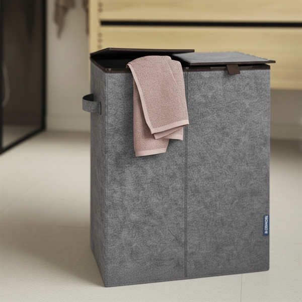 Dobbelt Vasketoejskurv i Moerkegraa Filt