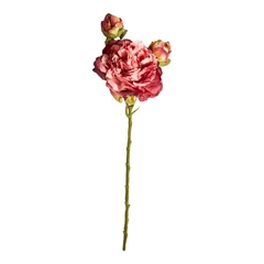 Kunstig Blomst - Pæon med tre blomsterhoveder, Dark Rose, 64 cm