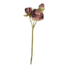 Kunstig Blomst - Pæon med tre blomsterhoveder, Burned Purple, 65 cm
