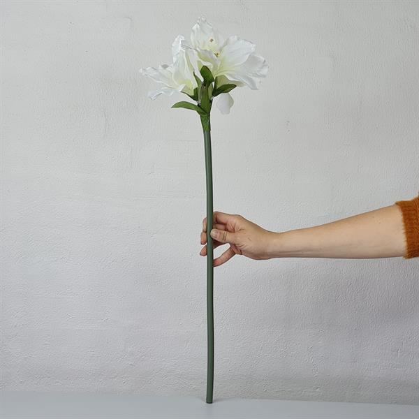 Kunstig blomst på stilk - Amaryllis 65 cm. - Hvid
