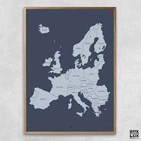 Plakat - Europakort i blå nuancer