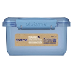 Blå madkasse med gennemsigtigt blå låg fra Sistema.