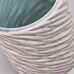 Blå/grå urtepotteskjuler i keramik