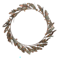 Smuk håndmalet metal krans med grønne blade og guldbær. Bungalow Goldberry Ming krans på 46 cm.