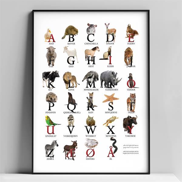 A4 tryk med alfabetet , dyr