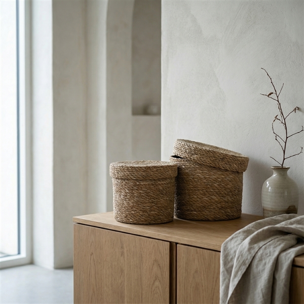 Dixie kurvesæt i søgræs med låg, sæt med 2 stk. Lille sæt