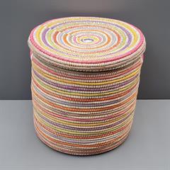 Multicolor naturkurv i flet, sort kurvesæt med låg
