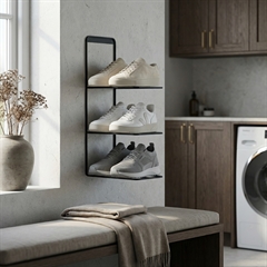 Væghængt skoreol til 3 par sko - sort