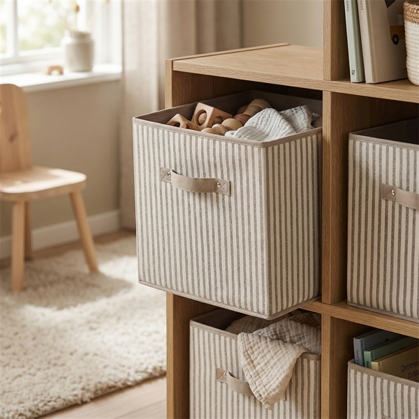 Zeller Rumdelerkurv i stof - "Alberte" BEIGE Stripes