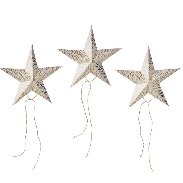 Bungalow stjerner i papir 14 cm - Hvid med prikker - 3 stk.