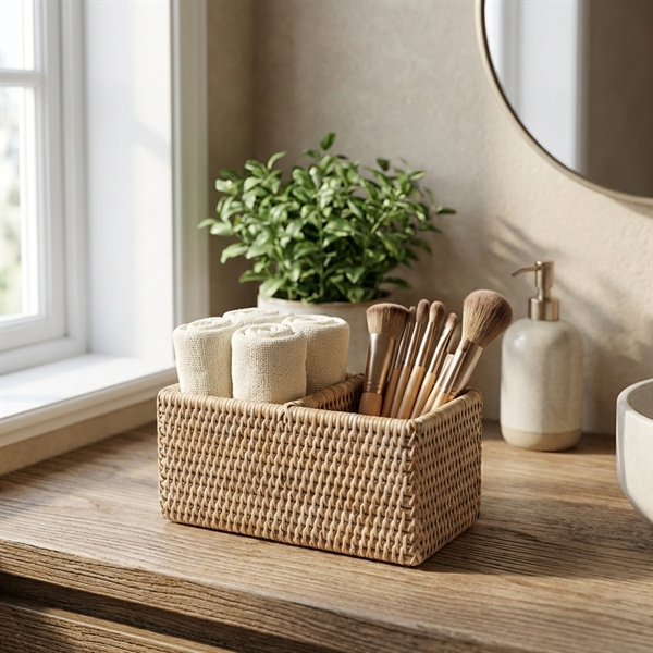 Charmille Firkantet Holder med 2 rum i Rattan. Hvid