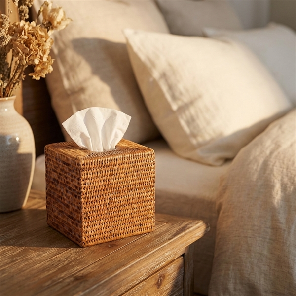 Charmille Kasse til Kvadratisk Kleenex Box i Rattan. Honey