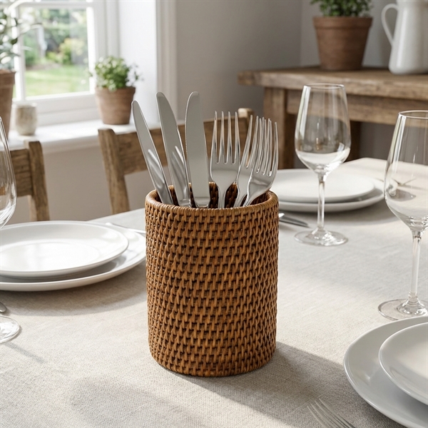 Charmille Rund Bestikholder i Rattan. Honey