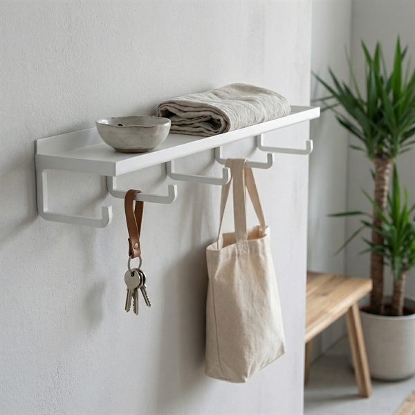 Como hylde med 5 knager - hvid metal