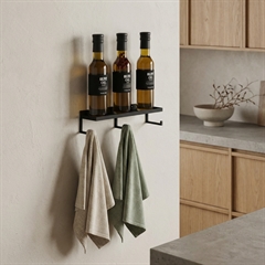 Como Hylde med knager - Sort - 30cm