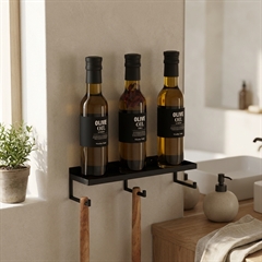 Como Hylde med knager - Sort - 30cm - pulverlakeret