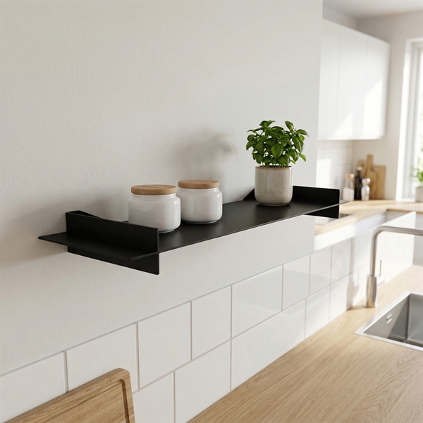 Como Sort Metalhylde 50 cm | Smal Væghylde - Boxdelux