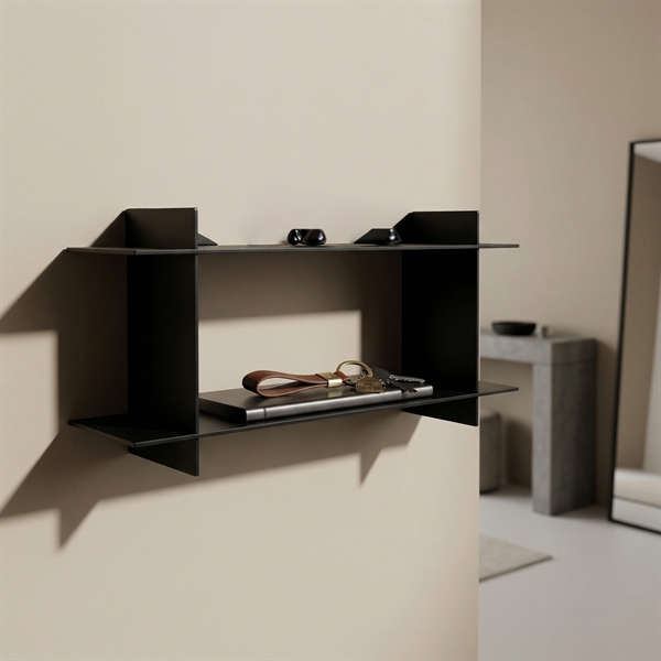 Sort Væghængt Sengebord | Como Niveau Hylde - Boxdelux