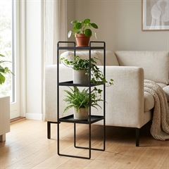 Flot smal høj reol med 3 hylder - sort metal