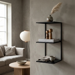 Tredobbelt elegant hylde i sort metal