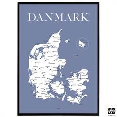 Plakat - Danmarkskort - blå