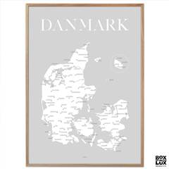 Plakat - Danmarkskort - Grå