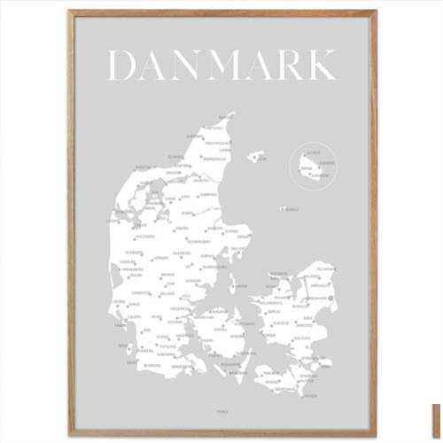 Plakat - Danmarkskort - Grå