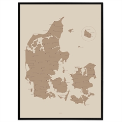 Danmarkskort i brune nuancer