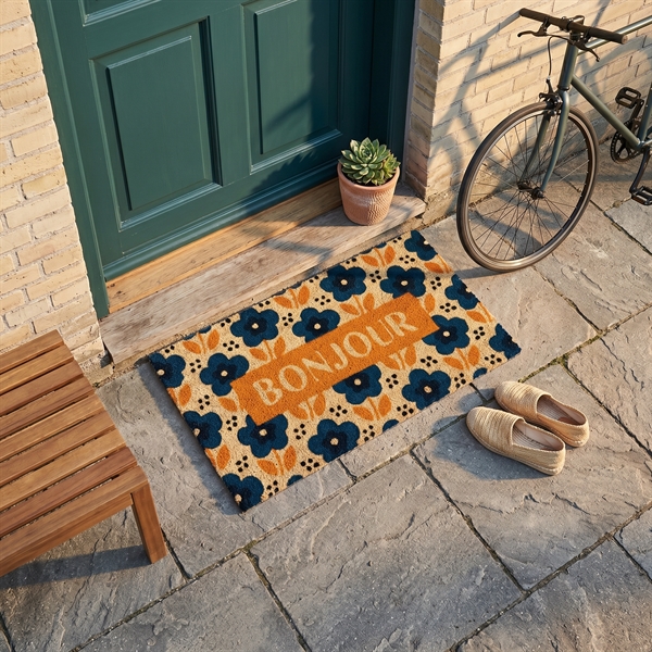 Dørmåtte i kokos fra Derrière la Porte - Bonjour Fleurs, bleu
