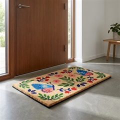 Kokosdørmåtte fra franske Derrière la Porte med motiv af blomster og sommerfugle