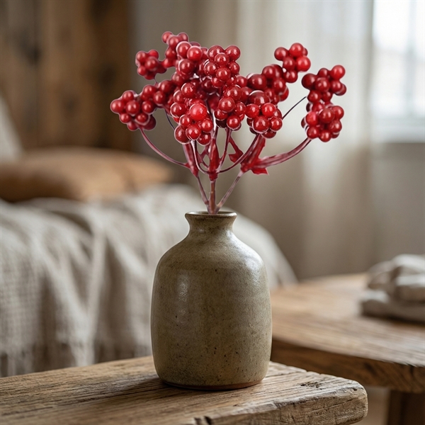 Kunstig bærkvist med røde bær - MINI - H16cm.