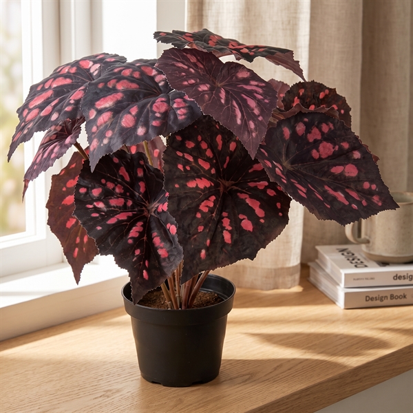 Kunstig Blomst - Rexbegonia, Vinrød 30 cm.