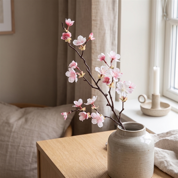 Kunstig Plante - Kirsebær Kvist, 60 cm. Rosa