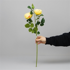 Kunstig Blomst - Rose med 2 hoveder, GUL, 60 cm