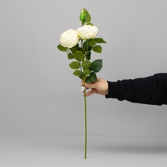 Kunstig Blomst - Rose med 2 hoveder, HVID, 60 cm