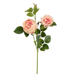 Kunstig Blomst - Rose med 2 hoveder, LYSERØD, 60 cm