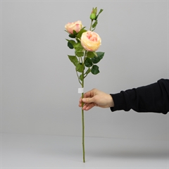 Kunstig Blomst - Rose med 2 hoveder, LYSERØD, 60 cm
