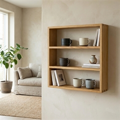 Væghylde med 3 rum i ren egetræ med fingersamlinger