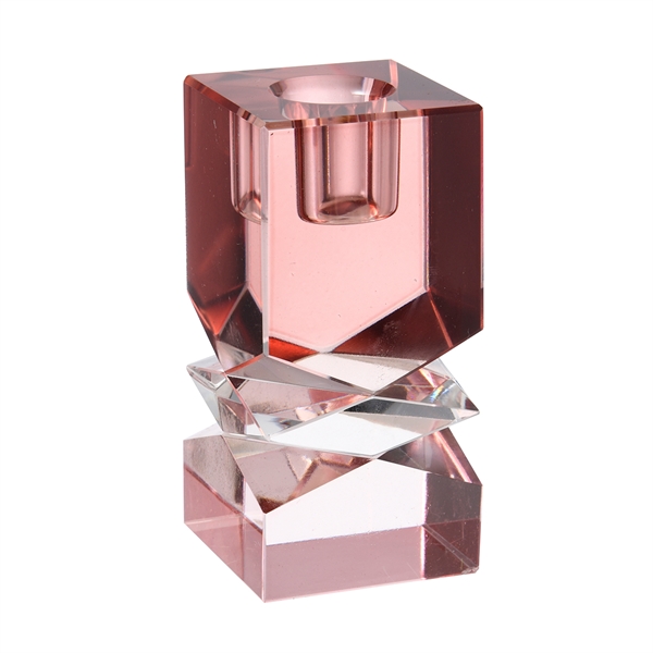 Lauvring lysestage i krystalglas - Treasure - Rød/Rosa