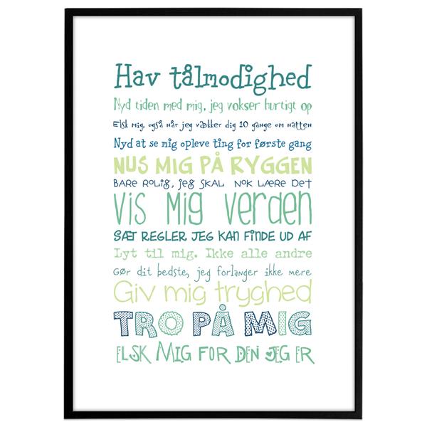 Plakat "Min baby". Str. 30x40 cm. - Grønne nuancer