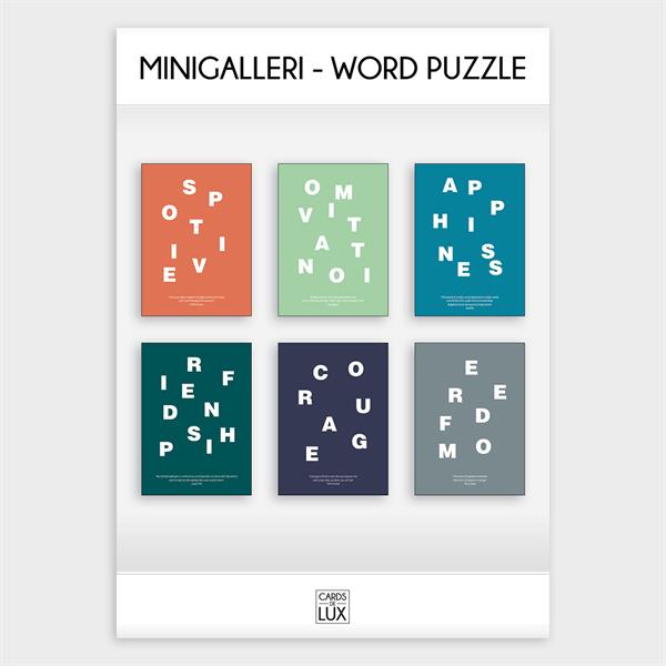 Mini galleri postkort sæt m. 6  kort - Word puzzle