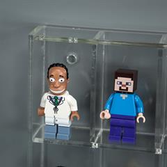 Udstilling af legofigurer, display i klar akryl