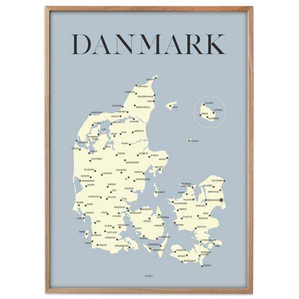 Tal højt Stillehavsøer Koge Plakat - Danmarkskort - lyseblå. Køb Danmarkskort online her.