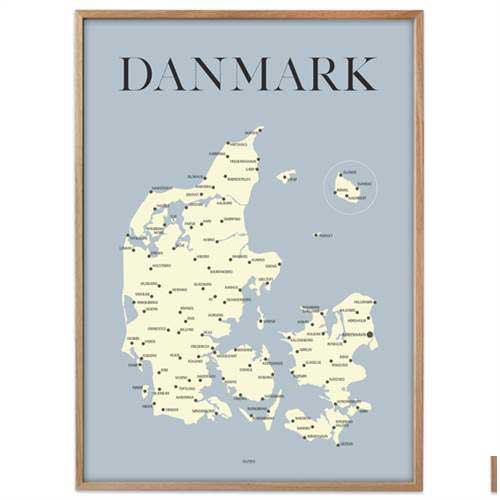 Plakat - Danmarkskort - Gul